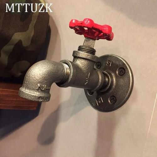 MTTUZK Vintage Industrial Steam Iron Water Pipe Tap Black Robe Hook Hat Rack Holder Coat Hanger Valve hook Bathroom Accessories