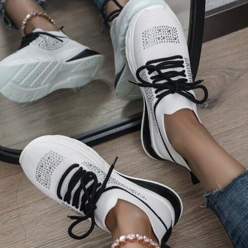 Knitted Elastic Mesh High-top white sneakers 2019 Spring Autumn shoes women Fashion White Fashion sneakers women Casual shoes