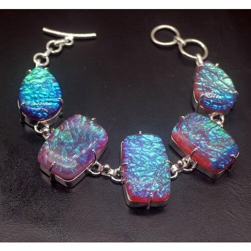 Gemstonefactory Jewelry Big Promotion Single Unique 925 Silver Fire Mystic Topaz Dichroic Glass Women Bracelet 18-20cm 20210052