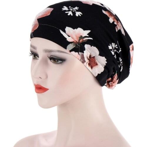New Style Muslim Print Flower Headwrap Caps Satin Inner Night Sleep Turban Hat Headwear for Women Hair Cover Accessories