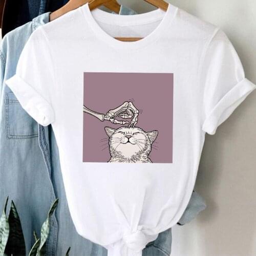 Women T-shirt 2021 Fashion Skull Print Graphic t shirt Top Female Tees O-neck White Short Sleeve Ladies Tee Shirt Plus Size 3XL