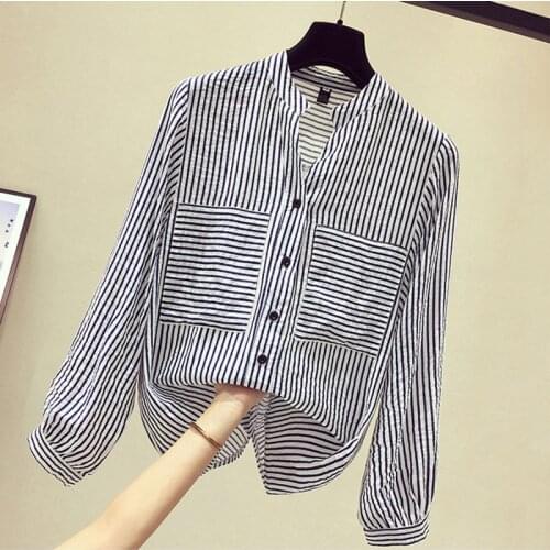 Women Spring Summer Style Blouses Shirts Lady Casual Long Sleeve Striped Printed Loose Style Blusas Tops ZZ0368