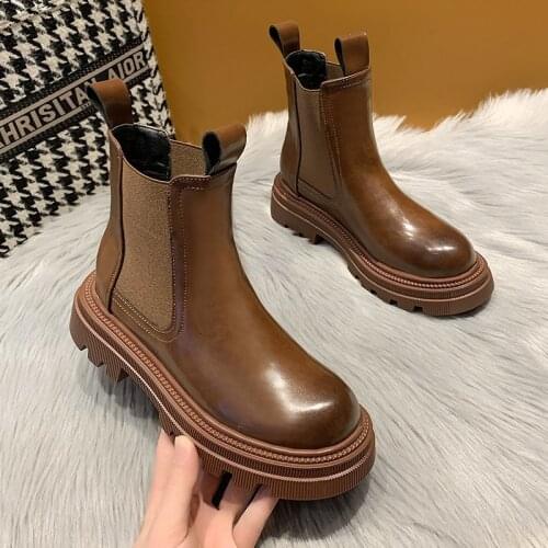 Thick Boots Women 2021 Spring Winter Chelsea Ankle Booties Female Platform Martin Boots Flat Shoes Ladies Leather Fashion Shoes