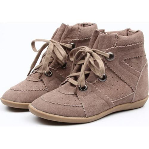 KALMALL Black Red Beige Suede Fashion Shoes Autumn Winter Ankle Booties Flat Casual Women Sneakers Lace Up Concealed Wedge Boots