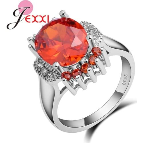 Shiny Wedding & Bridal Jewelry Oval Orange Austrian Crystal Female Rings for Christmas Gift 925 Sterling Silver Anel
