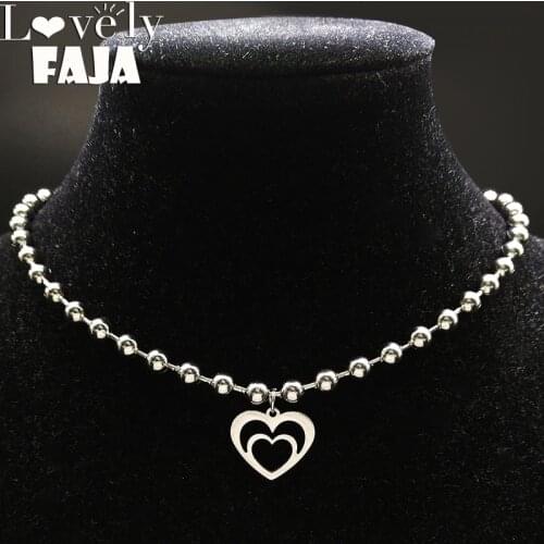 2021 Fasicon Heart Stainless Steel Statement Necklace for Women Silver Color Choker Necklace Jewellery collares mujer N186709