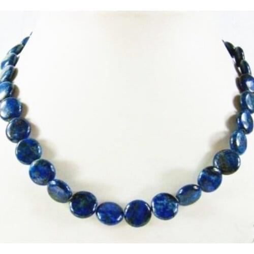 High grade women 10mm blue lapis lazuli stone round coin beads necklace fashion party gifts jewelry 18inch MY5167