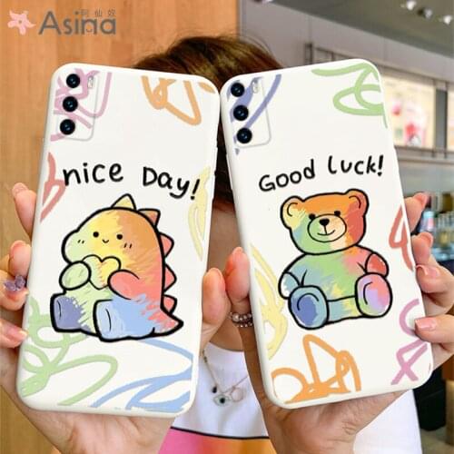 ASINA Original Liquid Silicone Case For Huawei P40 P30 P20 P Smart2019 Cover Bear Shell Couple Cases For Nova3 3i Coque Funda