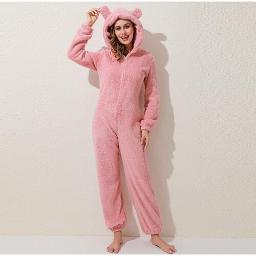 Winter Warm Pyjamas Women Onesies Fluffy Fleece Jumpsuits Sleepwear Overall Plus Size Hood Sets Pajamas For Women Adult