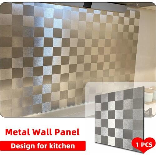 1pcs 30x30cm Mosaic Metal Wall Panel Aluminium Composite Rectangle Square Self Adhesive Tile Decor Kitchen Toilet Brushed Silver