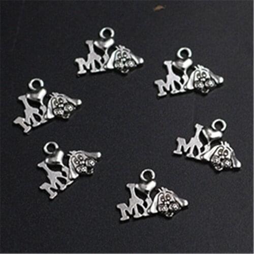 15pcs Silver Plated I love Shaggy dogs charm alloy pendant popular earrings bracelet DIY metal jewelry handmade accessories