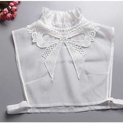 2020 Women Pearl Bead Chiffon Cotton Organza Ruffles Bow Fake Collar Rhinestone Lace Flower False Detachable Collar Blouse Tops