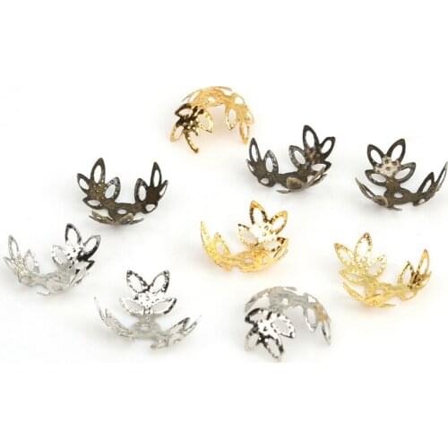 300PCs Rhodium/Gold/Antique Bronze Tone Flower Bead Caps Jewelry Findings 14x14mm(Fit 12-14mm Bead)