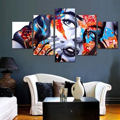 5 Panel Modern Printed Canvas Painting Bioshock Infinite Graffiti Girl Picture for Home Decoration Wall Art with Frames
