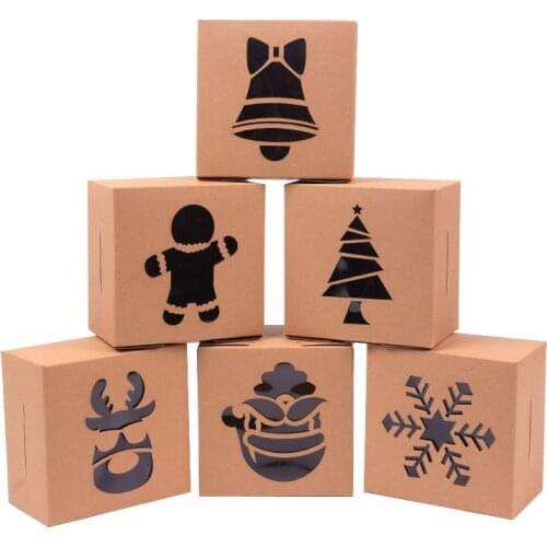 5pcs Christmas Kraft Packaging Box Xmas Party Favors Supplies Chocolate Candy Window Treat Box 2022 New Year Eve Party Kids Gift
