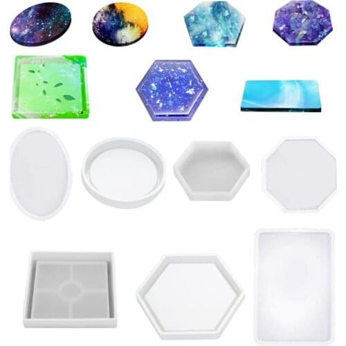 7 Pcs Resin Silicone Molds, DIY Crystal Coaster Silicone Molds for DIY Craft F3MF