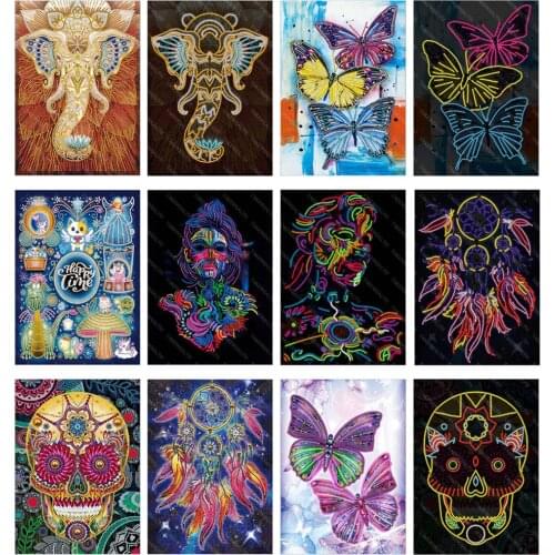 TAKEWEALTH Colorful Luminous Bright Drill Diamond Painting DIY Animal Picture Art Diamond Mosaic Craft Home Wall Decoration
