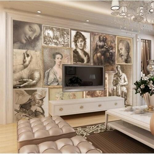 Beibehang Living room bedside decoration painting 3d retro custom Renaissance master sketch background wallpaper papel de parede