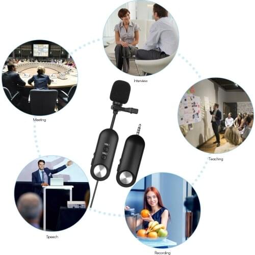 Andoer Wireless Lavalier Lapel Microphone Rechargeable Clip-on Microphone 20M Distance for Phone Camera for Video Recording