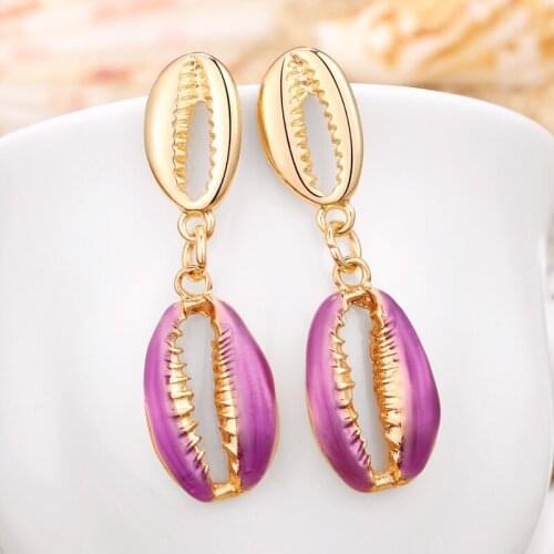 Hesiod Bohemia Colorful Double Shell Drop Dangle Earrings for Women Summer Jewelry