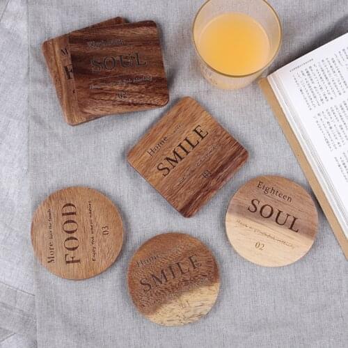 Wood Coasters Round Dining Table Decor Bowl Mat Smile Soul Food Placemat Multifunctional Board Modern Nordic Style Home