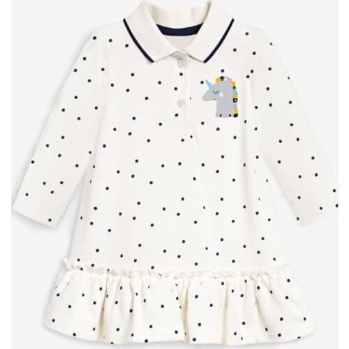 Turn-down Collar Infant Kids Girls Dots Golf Dresses Brand 100% Cotton Unicorn One-piece Dress Casual Children Baby Girl Clothes