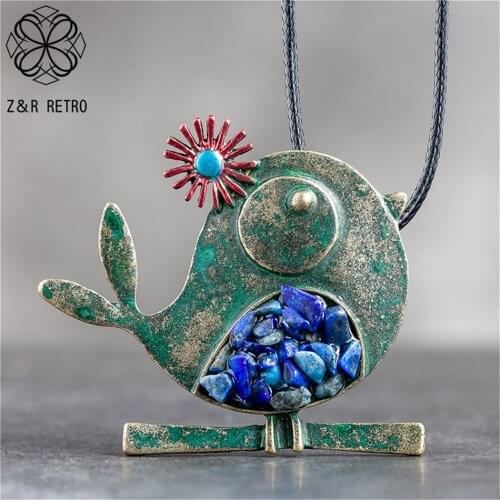 Bird Long Necklace for Women Vintage Jewelry Pendants Stone Beads 2021 Suspension Rope Chains Choker Wholesale Jewellery Hotsale