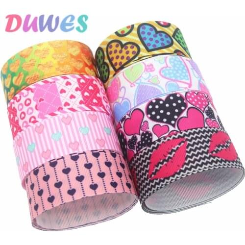 DUWES 50yards valentine heart love Printed Grosgrain Ribbon Accessory Hairbow Headwear Decoration DIY Wholesale OEM D1276