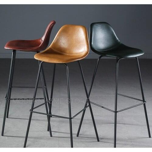 Hot Sale Promotion Modern design loft metal Wholesale Upholstered PU Leather soft cover seat Dining Counter Bar Stool Chair 1PC
