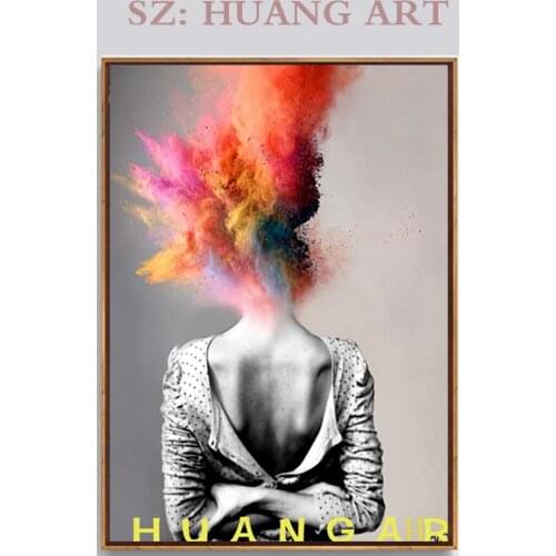 Figure oil paintings of modern art and sexy fashion women bomb colorful hair picture canvas custom size to decorate the hotel ca