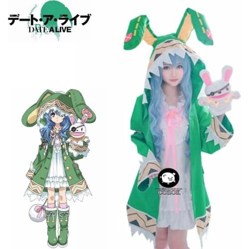 Anime DATE A LIVE Yoshino Cosplay Costumes W Green Hooded Women Girls Coat Halloween Costumes with Socks
