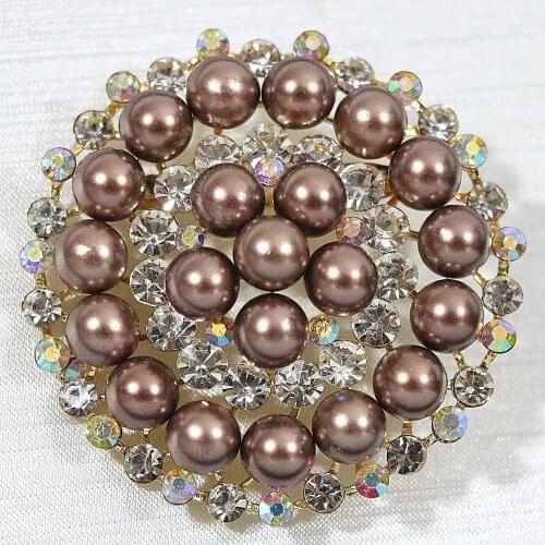 Beautiful multicolor Korean big round brooch shell simulated-pearl white crystal gold-color beauty pins jewelry B1233