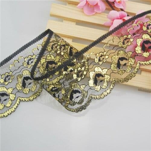 60mm Polyester Lace Trim Black Gold Fabric Sewing Accessories Cloth Wedding Dress Decoration Ribbon Craft Supplies 50yard L960-4