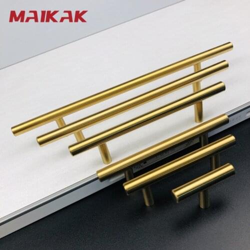 MAIKAK Modern Gold Kitchen Door T Bar Straight Handle Knobs Cabinet Pull Diameter 10mm Stainless Steel Handles Furniture Handle