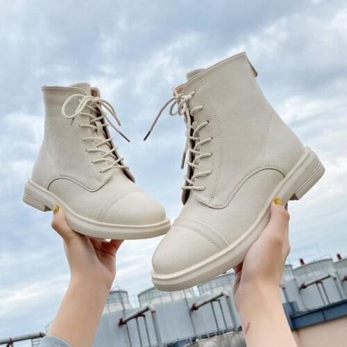 Mazefeng Brand PU Ankle Boots Round Toe Womens Boots Lace Up Platform Boots Womens Shoes Mujer Motorcycle Boot Plus Size 35-40
