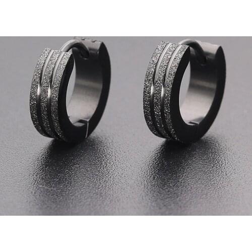 Fashion Scrub Circle Stud Earring for Men Boy Frosted Drop Huggie Earrings Stainless Steel Black Blue Gold Silver Color Jewelry