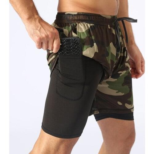 Men Outdoor Summer Double Layer Quick Dry Fitness Shorts Breathable Stretch Camouflage Training Cycling Running Sports Shorts