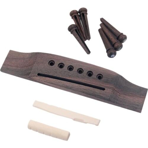 Acoustic Guitar Replacement Set Ebony Bridge End Pins Bone Saddle & Nut and wood Bridge Parts
