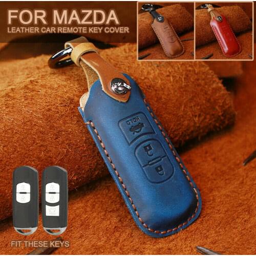 New Leather Car Key Cover For Mazda 2 3 5 6 CX5 CX7 CX9 Miata MX5 Axela Atenza 3 Buttons Smart Remote Fob Full Protector Case