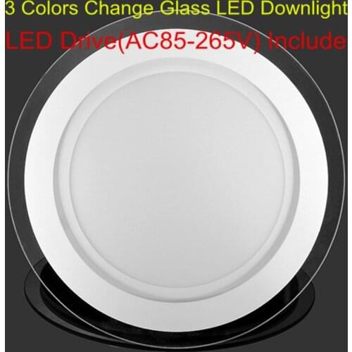 New arrived 3 Colors Change 6W 9W 12W 18W 24W LED Panel Downlight Round Glass Panel Lights Ceiling Recessed Indoor light Lamps