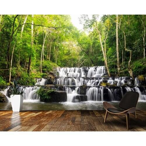 Papel de parede waterfall in the forest natural landscape 3d wallpaper,living room bedroom kitchen wall papers home decor mural