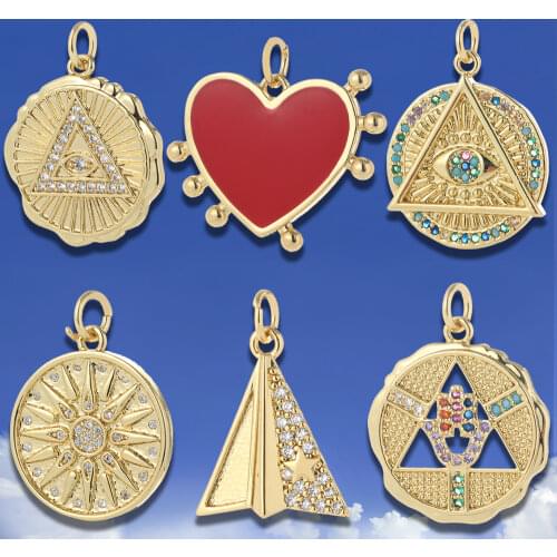 Heart sun charms for bracelet making diy pendant necklace Eye of Horus charms for jewelry making for women Copper inlaid zircon