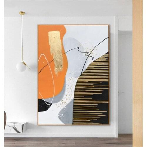 Simple living room decoration painting hand-painted oil painting abstract outline drawing gold foil outline canvas painting art