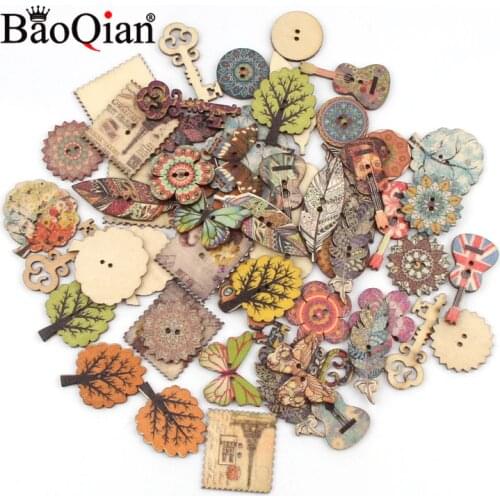 20Pcs Mixed Retro series Wood Buttons for Clothing Handwork Sewing Scrapbook Crafts Accessories Needlework Botones Decor