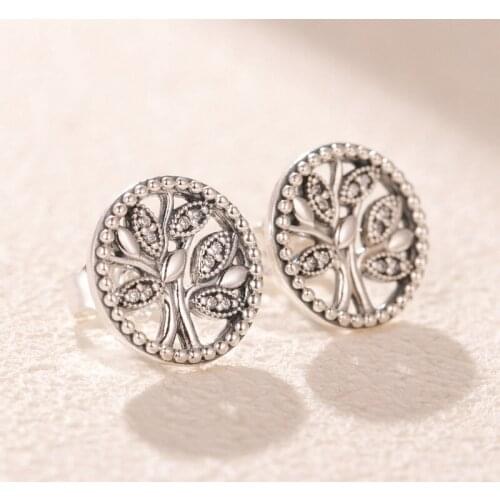 Original S925 Sterling Silver Pan Earrings Tree Of Life Earrings For Women Wedding Gift Fashion Jewelr