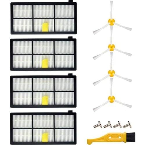 Replacement Parts for IRobot Roomba 800 900 Series 860 870 871 880 890 805 960 980 Vacuums Accessories 4 Filters & 4 Side Brushe