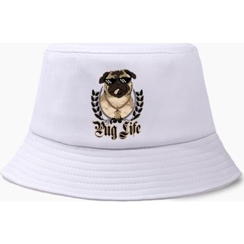Funny Hip Hop Style Animal Pug Dog Life Cool Bucket Hat Panama Men Cap Women Bob Fishing Cotton Outdoor Sunscreen Fisherman Caps