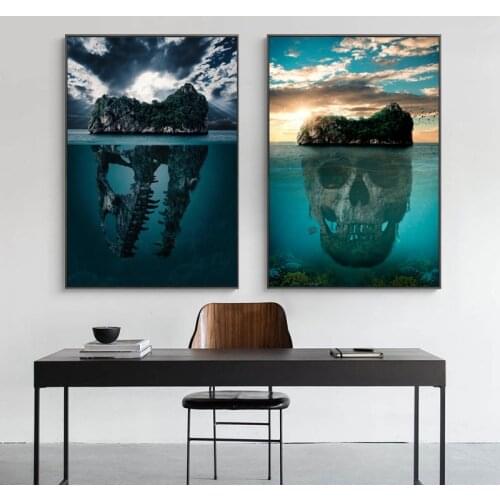 Modern Nature Landscape Posters and Prints Abstract Skull Ocean Canvas Painting Wall Pictures for Living Room Cuadros Home Decor