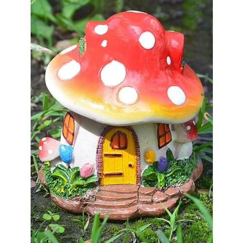 Mushroom Gnome House Yard Statue Fairy Cottage Garden Sculpture House Yard Outdoor Decoration Desk Accessories Statue Kawaii Dec