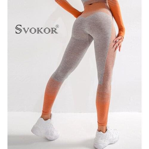 SVOKOR Seamless Knitted Leggings Sexy Women Fitness Tracksuit Push Up Top High Waist Leggings Gym Workout Femme Jegging